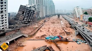 China Now Flash Floods Submerge City in Hubei Break Dams Sweep Away Bridges and Cars [upl. by Oinesra]