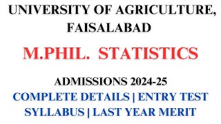 UAF MPhil Statistics Admissions 202425  Statistics  University of Agriculture Faisalabad [upl. by Gay21]