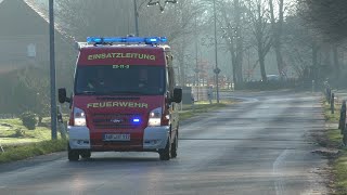 Schuppen mit 1000 Liter Heizöltank brennt Einsatzfahrten FF Uthwerdum  FF Sandhorst [upl. by Enrak]