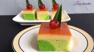 Pandan Cotton Cake With Caramel Custard Pudding Recipe [upl. by Nylleoj]