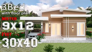 House Design 9x12 Meter 3 Bedrooms Shed Roof 30x40 Feet [upl. by Judenberg300]