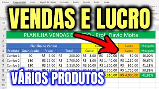 Como Criar uma Planilha de Vendas e Lucros no Excel  Margem Individual e Total [upl. by Ragde]