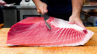 Cutting giant bluefin tuna to luxurious sashimi teppanyaki tuna  巨大黑鮪魚切割秀 鐵板上腹肉  Taiwanese food [upl. by Ahseinat]