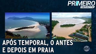 Veja o antes e depois em praia de São Sebastião SP após temporal  Primeiro Impacto 210223 [upl. by Orelie]