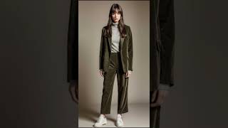 Olive Green DoubleBreasted Puffer amp WideLeg Corduroy Pants stylingbook fashionshow winter coat [upl. by Daza]