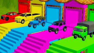 TRANSPORTING FIVE COLOR TOYOTA TUNDRA  RAM JEEP WILLYS SUZUKI YA3 TRUCK  Farming Simulator 22 [upl. by Kennedy245]