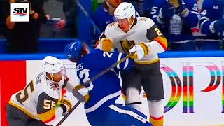 Zach Whitecloud Hit Elbow to Face Matthew Knies  Maple Leafs Golden Knights Highlights [upl. by Hannasus582]