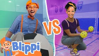 Blippi vs Meekah Nonstop Sports Challenge  Soccer Cornhole Pickleball and More [upl. by Howlend]