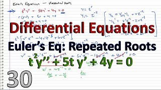 Differential Equations  30  REPEATED ROOTS  Eulers Equation at2ybtycy0 [upl. by Iives]