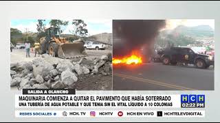 ¡Plancheros Destruyen calle pavimentada para reparar tubería en carretera a Olancho [upl. by Anoirtac]