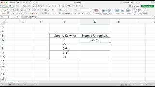 Konwertowanie temperatury  stopnie Kelwina na stopnie Fahrenheita EXCEL [upl. by Wesley997]