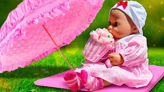 Baby Annabell doll amp baby Alive doll go on a picnic Pink clothes for baby dolls Videos for kids [upl. by Haletky752]