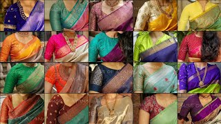 Simple Brocade Blouse Designs For Silk Sarees 😍Beautiful Silk Saree Contrast Blouse Designs❤️ [upl. by Cyndia714]