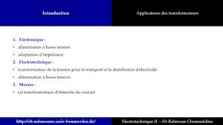 Transformateur Monophasé 2 Applications des transformateurs [upl. by Ecinnahs]