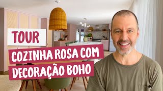 SALA COM DÉCOR BOHO E COZINHA ROSA NO ESTILO SHAKER   PARTE 1 [upl. by Adnuhsed402]