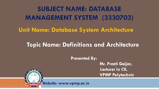 3 Tier ANSI SPARC Architecture  DBMS  3330703  Preeti Gajjar [upl. by Ken]