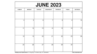 Printable June 2023 Calendar Templates with Holidays  VL Calendar [upl. by Wayne]