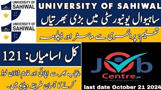 University of sahiwal jobs 2024  Apply now for jobs  Today new 🆕 jobs  Jobs centrejob [upl. by Haida]