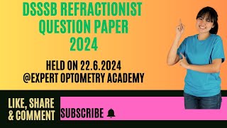 DSSSB Refractionist Question Paper 2024 optomerist exam  Previous Year Solved Paperoptometrists [upl. by Lanos]