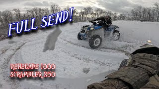 Snow drifting with ATVs  Can Am Renegade 1000  Polaris Scrambler XP 850 [upl. by Zeitler]