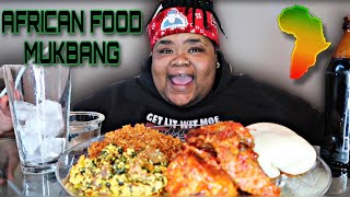 AFRICAN FOOD MUKBANG FUFU EGUSI VEGETABLE SOUP JOLLOF RICE W BEEFCHICKEN TELL IT TO MOE TUESDAY [upl. by Ecnahs]