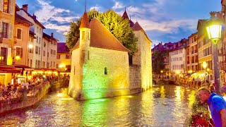 Annecy France  Annecy Night Walk  French Alps Annecy  4K Walk [upl. by Aicirtap603]