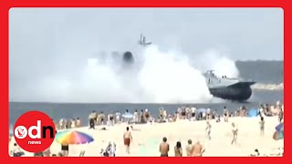 Amazing Video of Russian Military Ship Ploughing Onto Crowded Beach [upl. by Nosneh986]