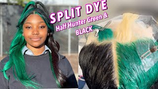 SPLIT HAIR DYE TUTORIAL Half Hunter Green amp Black [upl. by Ahsoj721]