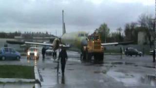 New Ilyushin IL114100 towing from TAPC to Tashkent Vostochny [upl. by Eelir643]