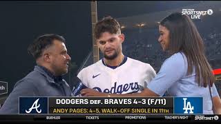 Andy Pages WalkOff Winner Dodgers Postgame interview 5324 [upl. by Nedle]