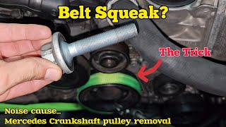 Mercedes Crankshaft pulley replacement 4 methods of locking the pulley [upl. by Akimert198]