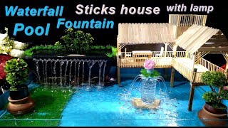 How to make Pool with Waterfall Fountain and ice cream sticks House [upl. by Garland]