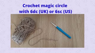 crochet tutorial magic circle 6dc UK 6sc US [upl. by Pelagias]