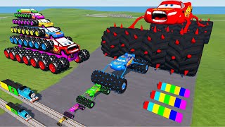 Big amp Small Long Bus Lightning Mcqueen vs Train Thomas  BeamNGDrive [upl. by Su526]