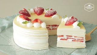 우유 크림 딸기 크레이프 케이크 만들기  Milk Cream Strawberry Crepe Cake Recipe  Cooking tree [upl. by Airb13]