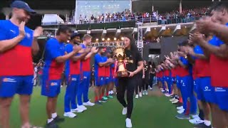 RCB Mens team giving guard of honour to RCB Womens team for winning the WPL in Unbox Event [upl. by Aerdnaed762]