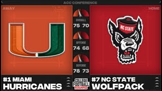 NCAA25 Elite Eight NSD Tournament 1 Miami Hurricanes vs 7 NC State Wolfpack [upl. by Trix]