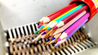 Shredding Coloring Pencils With Industrial Shredder  Crazy Shredder VS Coloring Pencil [upl. by Hamrnand]