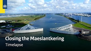 Closing the Dutch Maeslantkering flood defence  Timelapse [upl. by Bolt147]