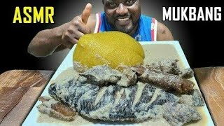 Asmr Mukbang Fufu amp Egusi Pepper Soup With Tilapia Fish Cow Skin Beef amp Chicken African Mukbang [upl. by Ahsauqal]