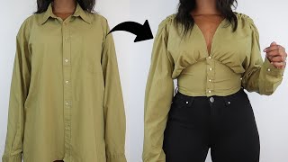 DIY Fitted Waist Top  Men’s Shirt Refashion DIY [upl. by Nolana]