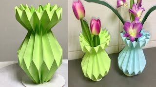 How To Make A Paper Flower Vase  The Easy Way  Flower Vase Making With Paper [upl. by Neivad]