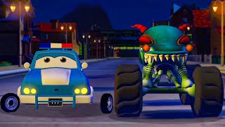 Haunted House Monster Truck Chasing Road Ranger Song amp More Children Car Cartoons [upl. by Okiron]