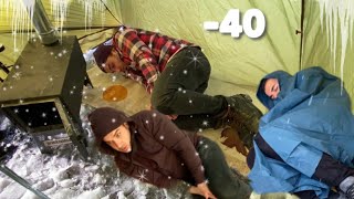 EXTREME Winter SNOW STORM 40C WINTER CAMPING WINTER STORM hits HOT tent FREEZING wind [upl. by Jara]