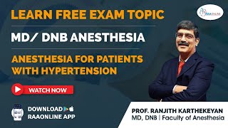 MDDNB Anesthesia  Anesthesia for Patients with Hypertension  By DrRanjith Karthekeyan [upl. by Mil]