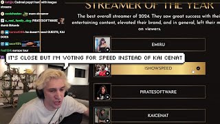 xQc Votes for iShowSpeed as quotStreamer Of The Yearquot [upl. by Solrac742]