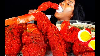 KING CRAB SEAFOOD BOIL MUKBANG  FRIED HOT CHEETOS MUKBANG  ALFREDO SAUCE  ASMR EATING  MUKBANG [upl. by Enaillil]