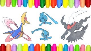 Pokemon Coloring Pages for Kids  Cresselia Phione Manaphy and Darkrai [upl. by Radnaxela]