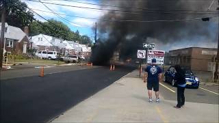 Teterboro NJ  Dump Truck Vs Power Lines With Fire [upl. by Erdnassac]