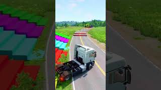 Double Flatbed Trailer Truck vs Speed bumps  Train vs Cars  Tractor vs Train  BeamNG Drive 002 [upl. by Adnilg614]